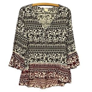 Cover Stitched Bohemian Blouse Flowing SZ S